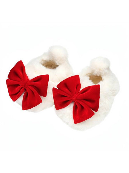 Stephan Baby Plush Slippers - Red Bow