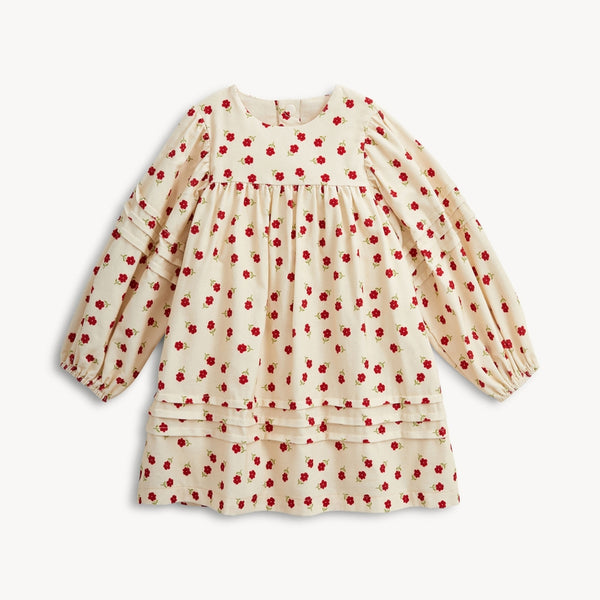 Floral Corduroy Girls Puff Slv Dress