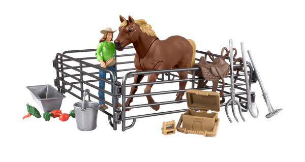 Big Country Adventure 19-Piece Horse with Cowgirl Playset