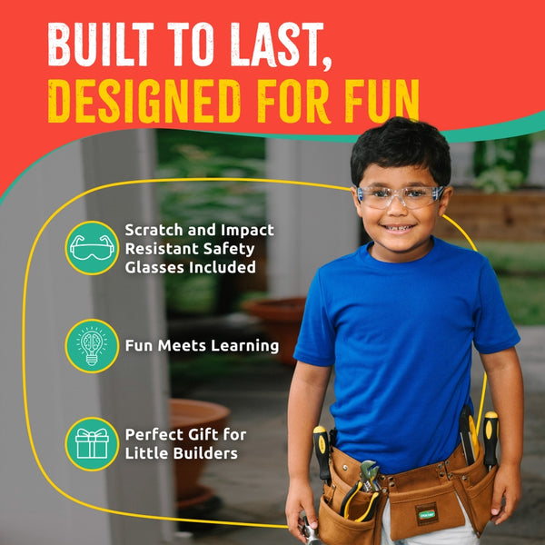 Kids Leather Tool Belt with Safety Goggles