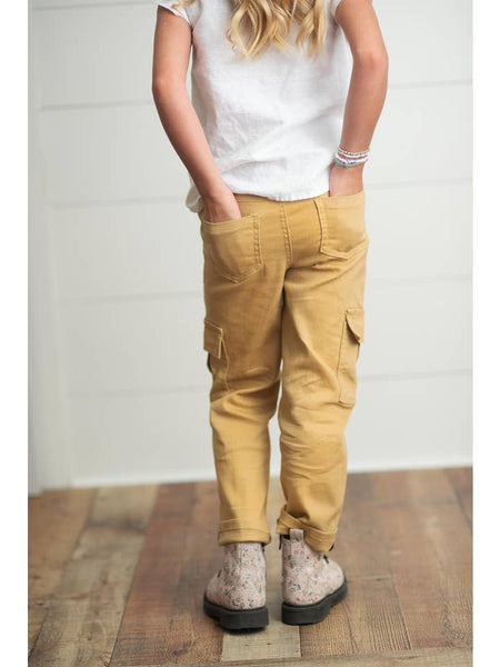 Mustard Khaki Denim Cargo Jean Pants with Pockets