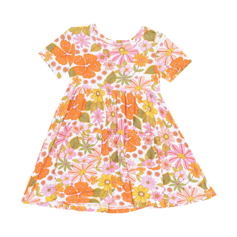Short Sleeve Twirly Dress-Boho Beachy Floral