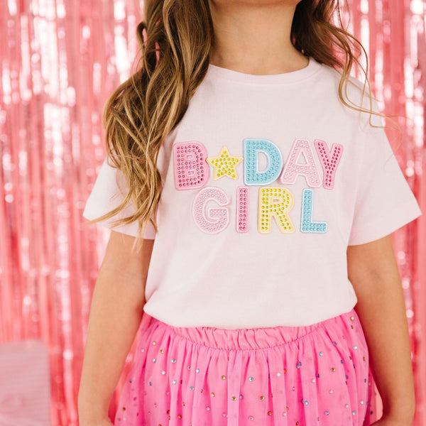 Birthday Girl Rhinestone Patch Short Sleeve T-Shirt