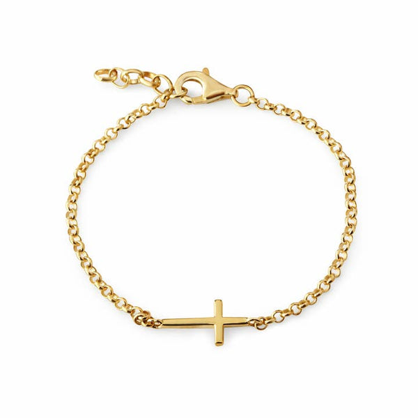 14k Gold-Plated Horizontal Cross Chain Children's Bracelet - Gold
