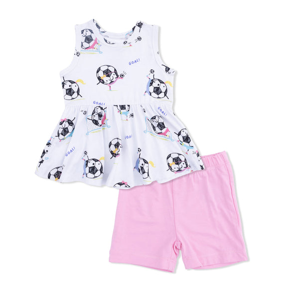 Soccer Balls Playing Soccer Pink  Peplum Tank Top and Bike Short