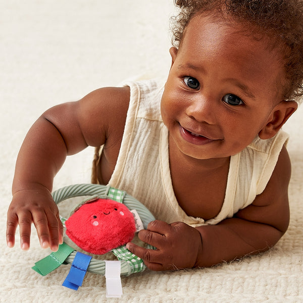 Itzy Ring Pal™ - Teething Ring with Plush Character - Red Tomato