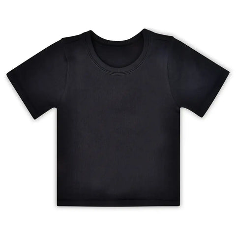 Black Ribbed Short Sleeve Shirt