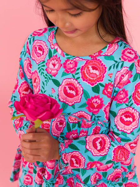 Bright Blossoms Knit Ruffle Tiered Tunic & Hot Pink Ruffle Leggings