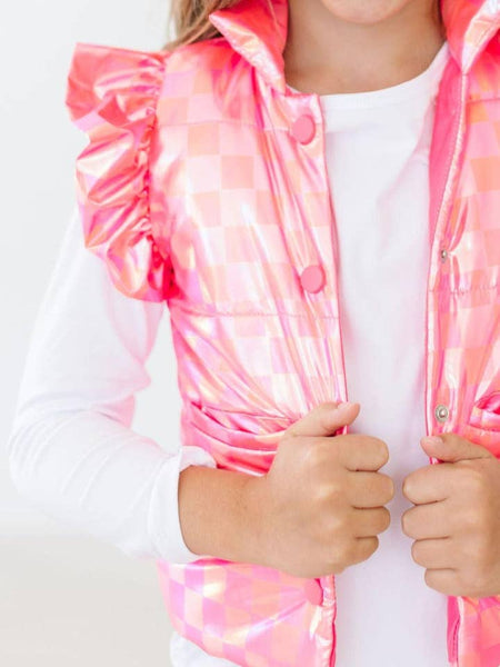Neon Pink Checker Puffer Vest