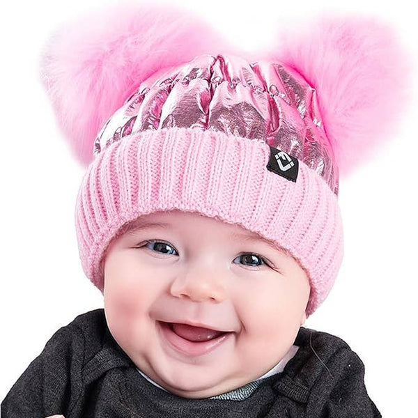 Puffer Faux Fur Pom Beanie - Pink