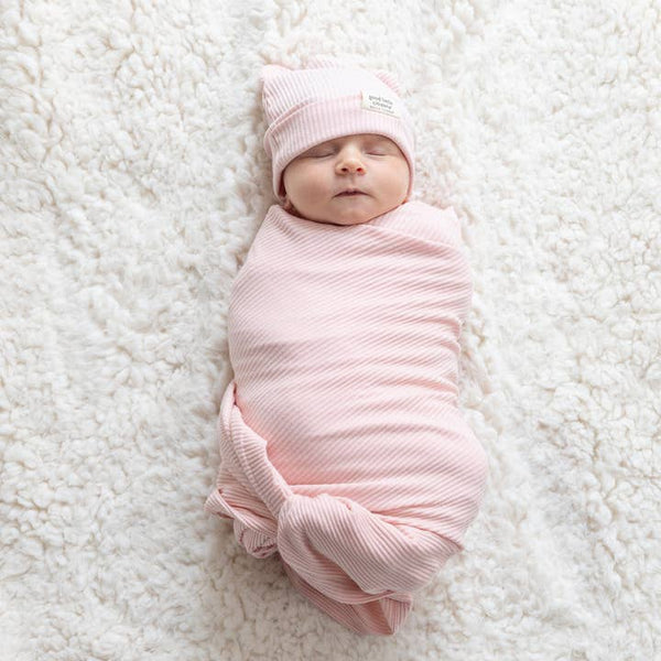 BT Blush Rib Swaddle & Beanie Set