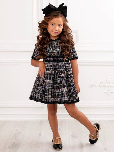 Class Act Black Tweed Puff Sleeve Dress