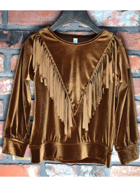 Brown Velvet Fringe Top