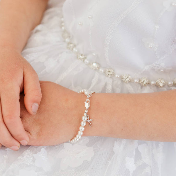 Lacey - Silver Pearl Baby Baptism Bracelet