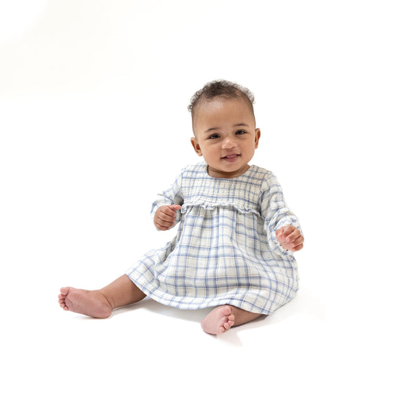 Blue Plaid - Smocked Ruffle Bubble w/ Skirt