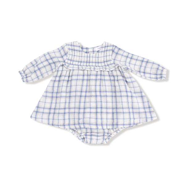 Blue Plaid - Smocked Ruffle Bubble w/ Skirt