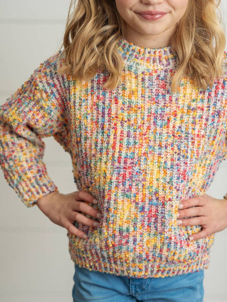 Rainbow Confetti Textured Crew Neck Sweater