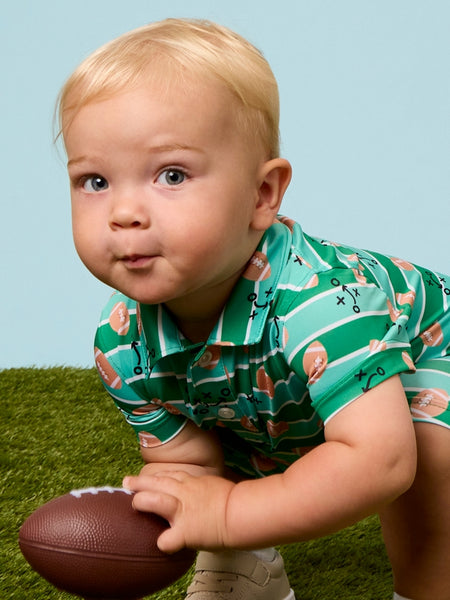 Tackles & Touchdowns Football Knit Short Sleeve Performance Polo Romper