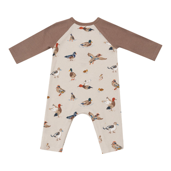 L/S Raglan Henley Romper - Ducks