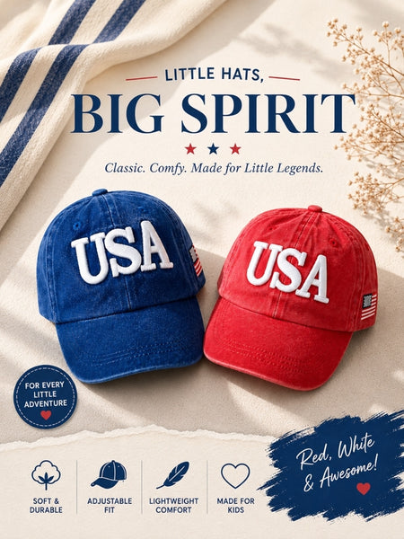 USA Kids Baseball Hat - Vintage Blue