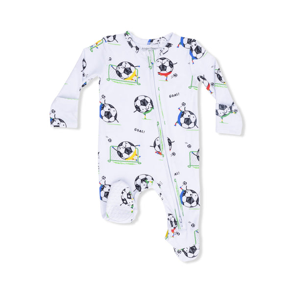 Soccer Balls Playing Soccer Blue  2 Way Zipper Footie