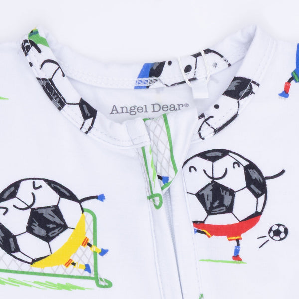 Soccer Balls Playing Soccer Blue  2 Way Zipper Footie