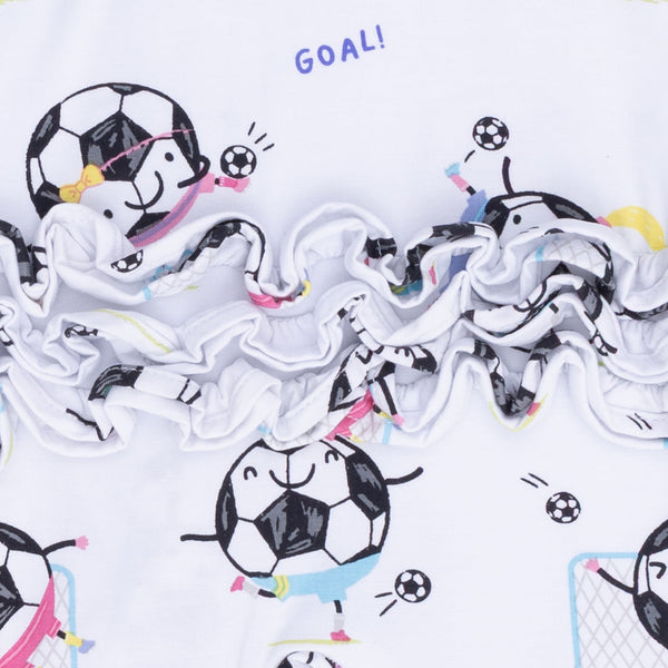 Soccer Balls Playing Soccer Pink 2 Way Ruffle Back Zipper Footie
