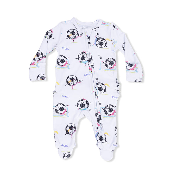 Soccer Balls Playing Soccer Pink 2 Way Ruffle Back Zipper Footie
