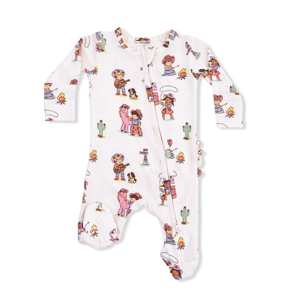 Vintage Cowgirls  2 Way Ruffle Back Zipper Footie