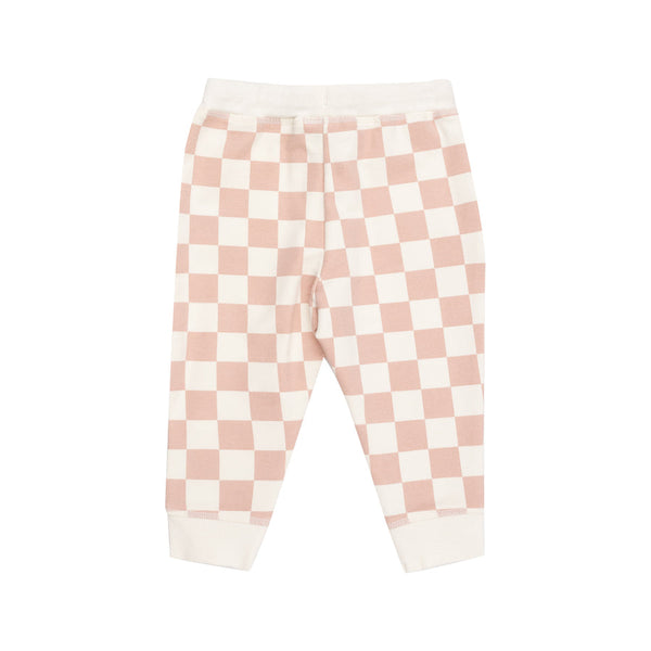 Ruffle Sweatshirt+Paperbag Jogger-Checkerboard Pink