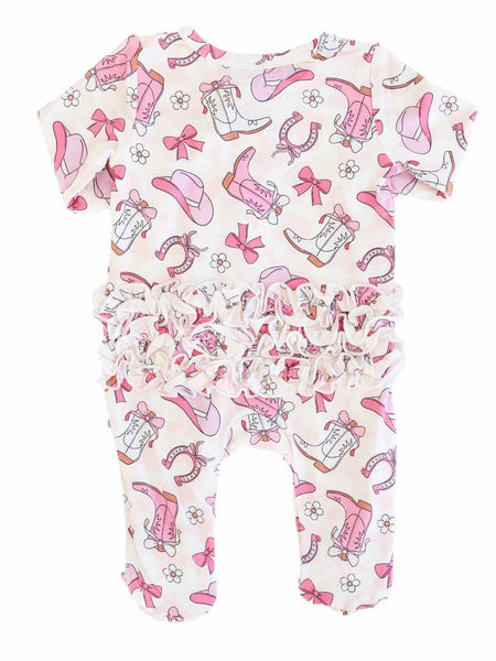 Pink Rodeo Dreams Ruffle Zipper Footie