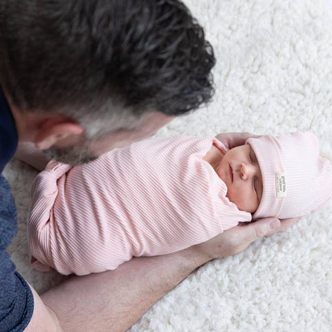 BT Blush Rib Swaddle & Beanie Set