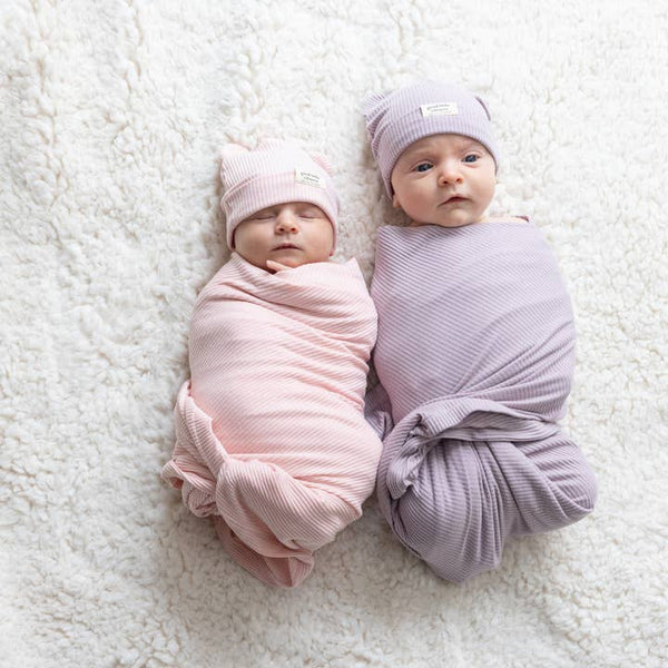 BT Purple Rib Swaddle & Beanie Set