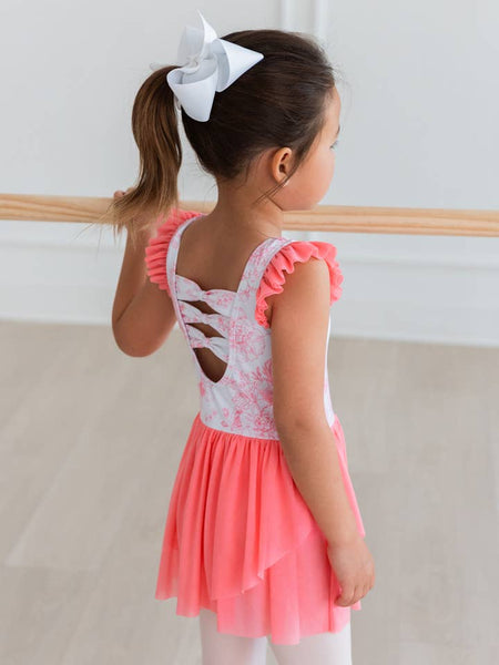 Bubblegum Pink Butterfly Garden Toile Flutter Sleeve Leotard