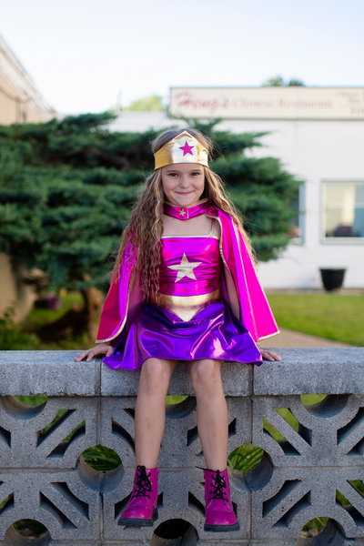 Great Pretenders Superhero Star Dress, Cape & Headpiece - Magenta/Purple