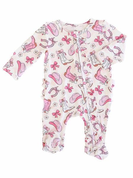 Pink Rodeo Dreams Ruffle Zipper Footie