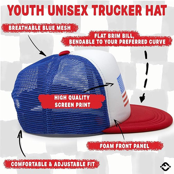 Flat Brim Trucker Hat - American Flag - Red/White/Blue
