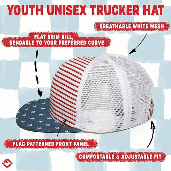 Flat Brim USA Trucker Hat - Red/White/Blue