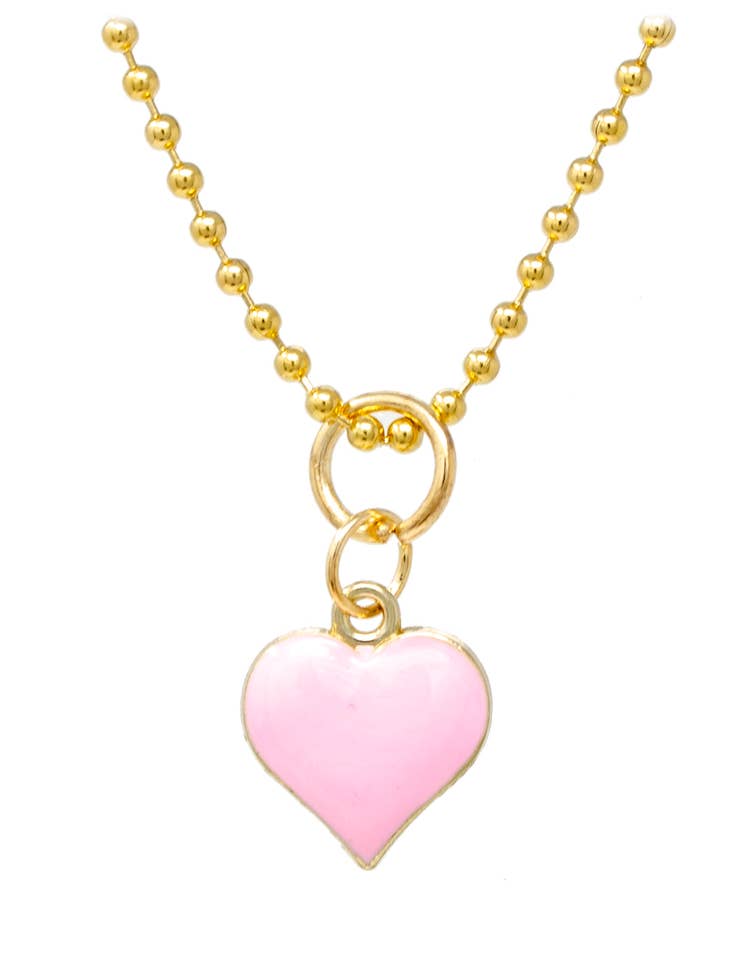 Pink Heart Gold Charm Necklace