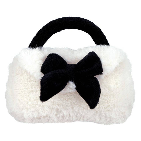 Plush Rattle Purse - White with Bow