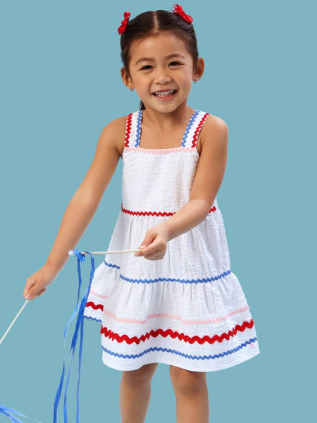 Americana Signature Seersucker Tiered Ric Rac Swing Dress