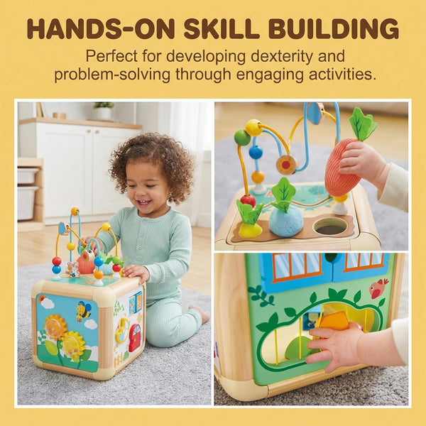 Hape Green Thumbs 6-in-1 Wooden Activity Cube for Toddlers