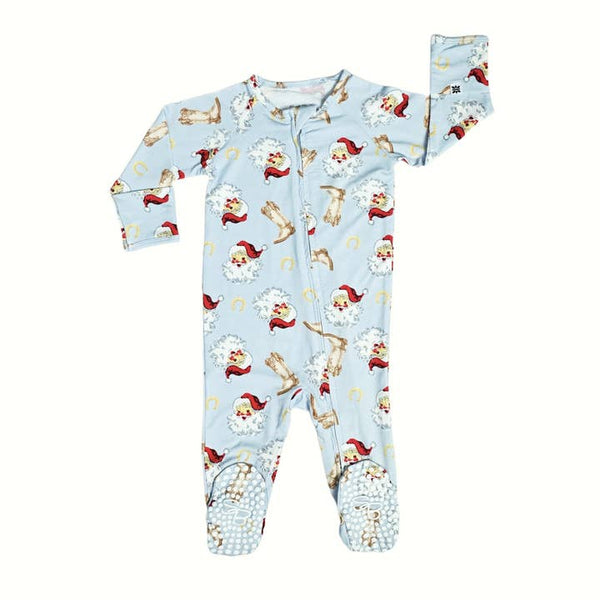 Bamboo Zipper Footie - Jolly Western Santa