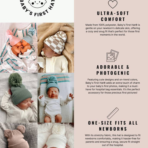 Baby's First Hat - Tan/Warm White Checkerboard