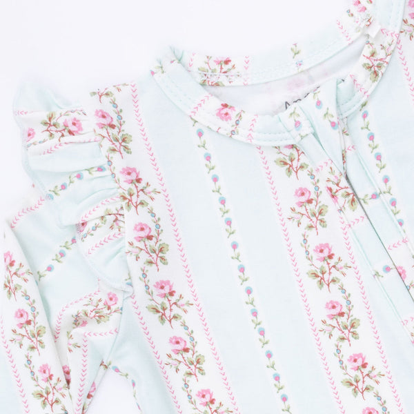 Antoinette Stripe 2 Way Ruffle Sleeve Zipper Footie