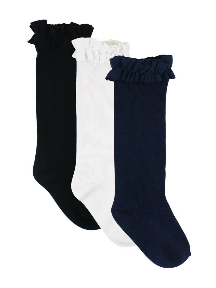 3 Pack White, Navy & Black Knee High Socks
