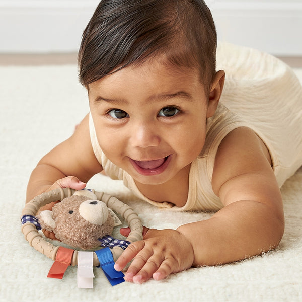 Itzy Ring Pal™ - Teething Ring with Plush Character - Taupe Bear