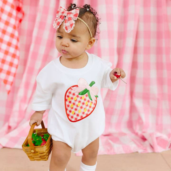 Strawberry Patchwork Short Sleeve Romper