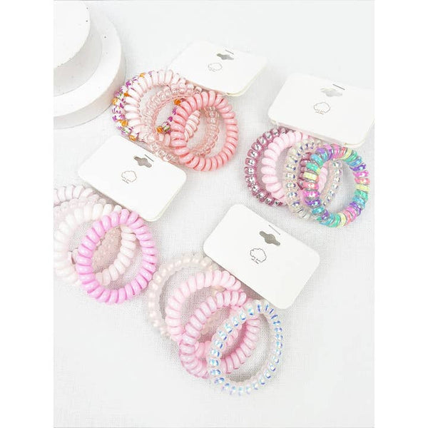 Pink Multi Design Spiral Hair Ties