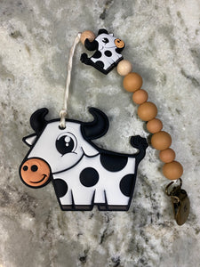 Cow Teether and Cow Pacifier Clip